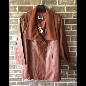 IMAN Cognac Brown Cowl Leather Trench Coat